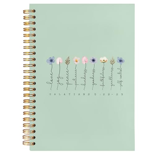 BearCake Boho Floral Christian Notebook Journal,spiral Bible Notebooks for Note Taking,Christian Gifts for Women, Bible Journaling Notebook,Bible 5:22-23 Hardcover Spiral Notebook 5.5x8.3 green - color: white Bible green flower