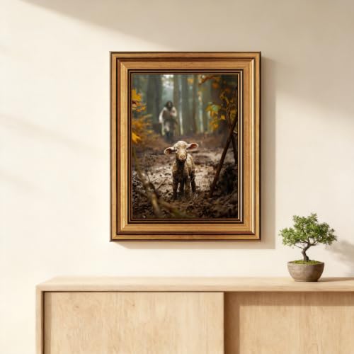 Christian Wall Art Jesus and Lamb Canvas Print, Baptism Gift for Women.A633 - color: Jesus and Lamb Canvas Wall Art Framed, size: 12"X15"