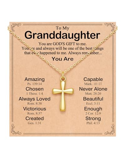 Cross Necklace for Granddaughter/Daughter/Niece, Baptism Christmas Confirmation Valentines Easter Birthday Gifts for Girls Teens - style: Granddaughter