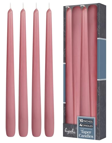 Hyoola Tall Taper Candles - 10 Inch Rose Pink Unscented Dripless Taper Candles - 8 Hour Burn Time - 4 Pack - color: Rose Pink, size: 10 Inch