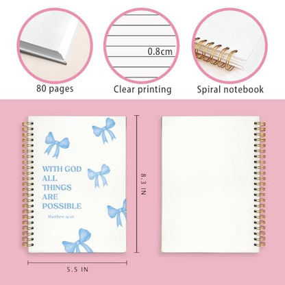 Preppy Blue Bow Christian Notebook Journal School Supplies for Women - color: Matthew 19:26 - Blue