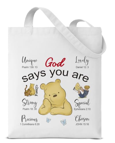 Cute Pooh Bear Aesthetic Reusable Tote Bag, Funny Gifts for Women Friends - color: Says