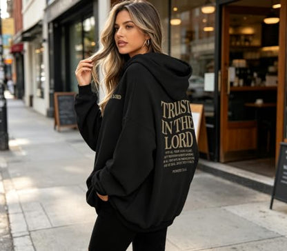 UNIQUEONE Trust in the Lord Christian Hoodies - Faith Religious Graphic Sweatshirts Women Bible Verse God Pullover Tops - color: Black, size: XX-Large