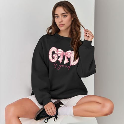 KEEVICI God Is Good Christian Sweatshirts for Women Bow Jesus Cute Bible Verse Sweatshirt Faith Religious Graphic Hoodies - color: Black, size: Small