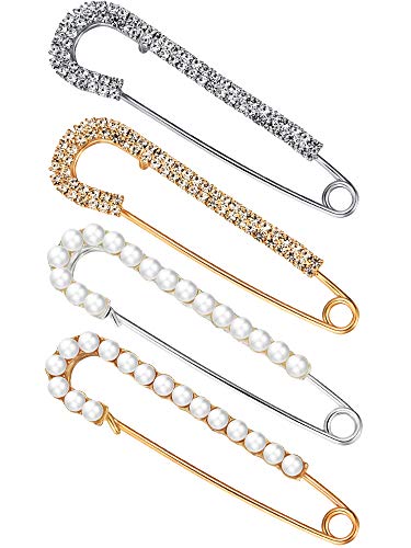Boao 4 Pcs Women Brooch Pins with Crystal Pearl, Sweater Shawl Clips