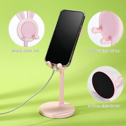 Kathfly 2 Pack Cute Phone Stand for Desk, Pink and White, Rabbit - color: Pink and White, style: Rabbit
