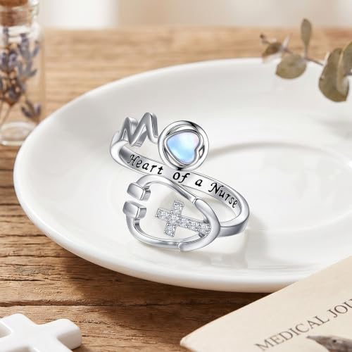 Ladytree Stethoscope Cross Adjustable Rings for Women 925 Sterling Silver