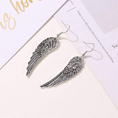 KaFu Vintage Angel Wing Earrings Silver Plated Long Angel Feather Charm Dangle Drop tassel Earring for Women Girls Jewelry Gifts