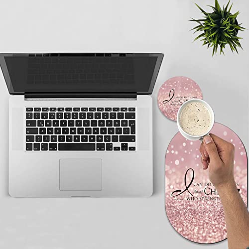 Personality Mouse Pad with Coaster Set, Bible Verse Pink Philippians 4-13 Fashion Design Mouse Pad Non-Slip Rubber Gaming Mouse pad Computer Laptop - color: Bible Verse Pink Philippians 4 -13