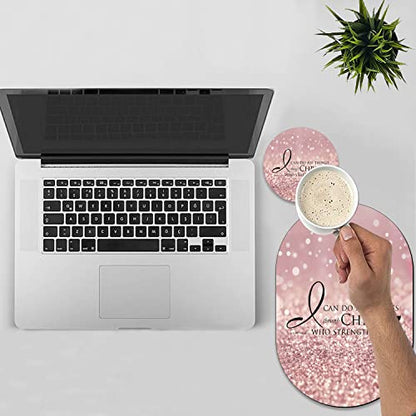 Personality Mouse Pad with Coaster Set, Bible Verse Pink Philippians 4-13 Fashion Design Mouse Pad Non-Slip Rubber Gaming Mouse pad Computer Laptop - color: Bible Verse Pink Philippians 4 -13