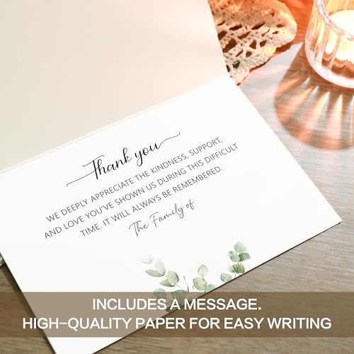 25 Pack Funeral Thank You Cards, Watercolor Eucalyptus Leaves Design - color: Green