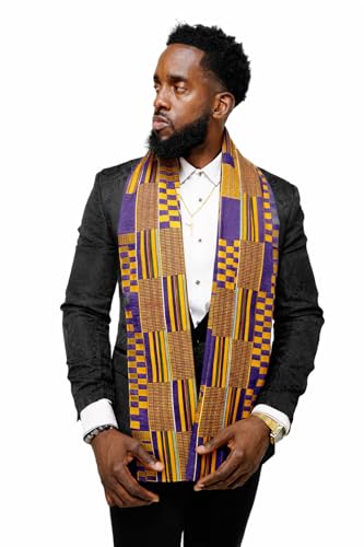 Dupsie's Kente African Print Stole – Made in Africa Black History Month Sash for Church, Choir, School & Cultural Events - color: Purple and Gold