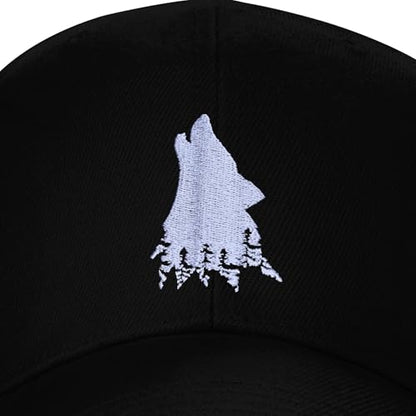 Embroidered Baseball Cap for Women Men Adjustable Baseball Hat Black Baseball Cap Trucker Hat - color: Wolf Tree