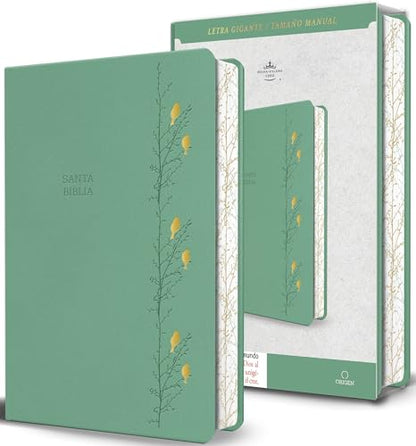 Biblia RVR 1960 Letra gigante símil piel verde con pájaros (Edición cantos pintados) / Spanish Bible RVR 1960 Giant Print Handy Size Leathersoft Green (Spanish Edition)