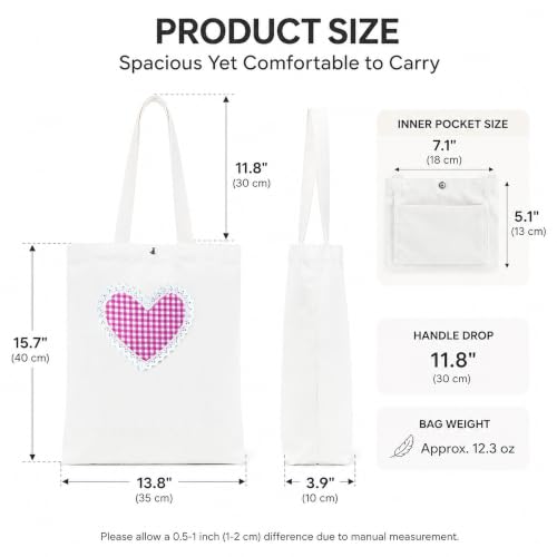 Christian Tote Bag Gift for Women, Canvas Bible Bag Handmade Floral Cross - color: White-gingham Love