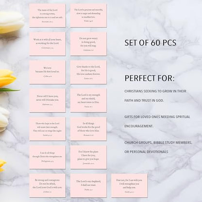 Bible Verse Cards, 60 Mini Prayer Cards on 300GSM Pearl Paper - color: Pink