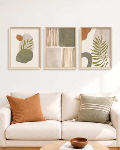 HesenDot Abstract Botanical Geometric Framed Wall Art Set of 3 12x16IN - color: High Frame Abstract Line Leaf