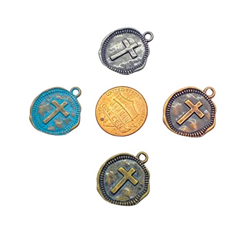 Cross Necklace Mens - Men Cross Coin, Religious Pendant, Medallion Necklaces, Christmas Gift, Catholic Pendant, Christian Charms, Women Gifts to Husband, Cute Crosses - color: Antique Gold, style: Black Leather