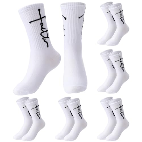 Cutecrop 6 Pairs Christian Faith Socks for Youth Religious Crew Socks - color: White