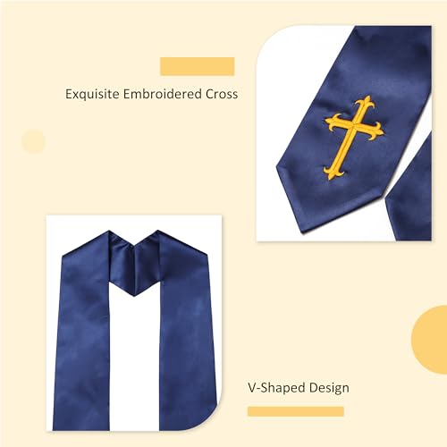 Clergy Stole & Choir Stole with Embroidered 60/72" - color: Navy Blue, size: 60 inch