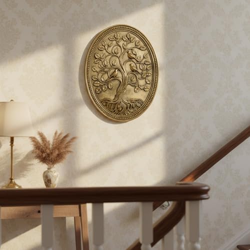 Tree of Life Wall Art Framed Hanging Plaque with Three Relief Birds - color: Tree of Life