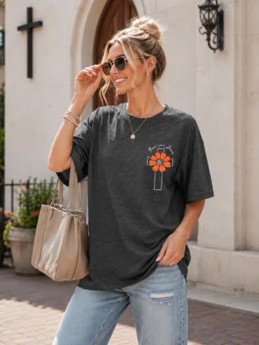 Christian Shirts Women Oversized Jesus God T Shirts Bible Verse Tees Tops - color: A-grey, size: XX-Large