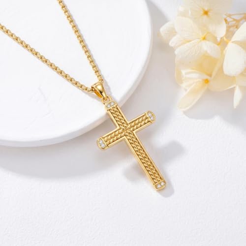 14K Gold Plated Cross Pendant Necklace Christian Jewelry Religious Gift - color: A01-Cross Gold
