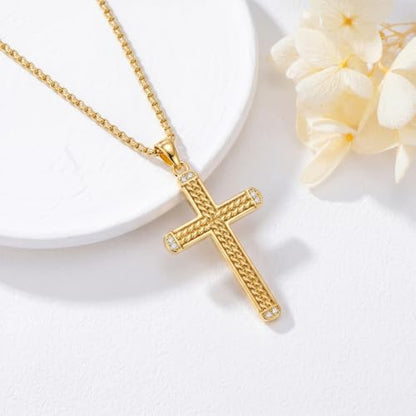 14K Gold Plated Cross Pendant Necklace Christian Jewelry Religious Gift - color: A01-Cross Gold