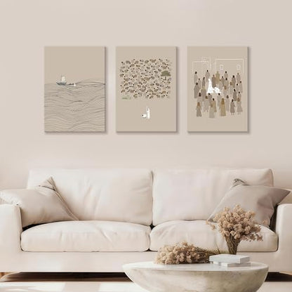 Christian Beige Bible Sketches Wall Art Jesus Canvas Prints 16"x24"x3 - color: Jesus Bible Story, size: 16"x24"x3Pcs