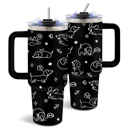Dachshund 40 oz Tumbler with Handle and Straw, Dachshund Gifts for Women - color: Dog1
