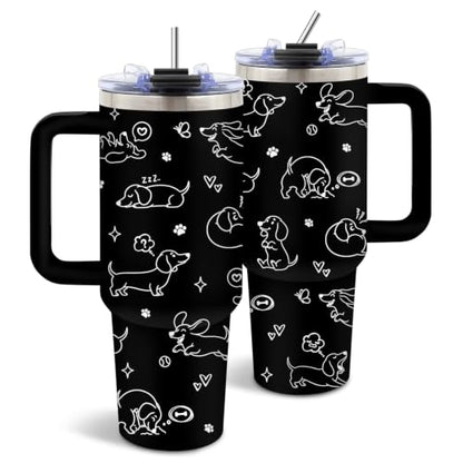 Dachshund 40 oz Tumbler with Handle and Straw, Dachshund Gifts for Women - color: Dog1
