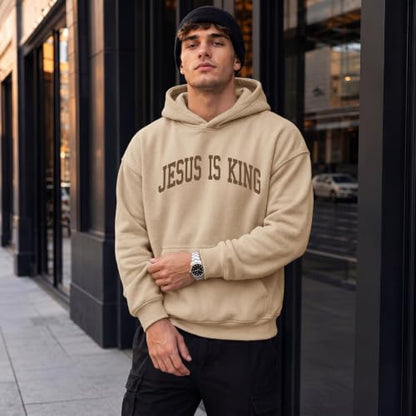 Wrenpies Christian Jesus Love You Hoodie for Men Jesus Is King Faith Religious Bible Verse Hoodies Graphic Fleece Sweatshirt - color: Apricot, size: Medium