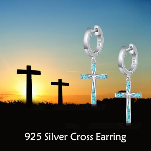 Cross Earrings 925 Sterling Silver Dangle Earring Gifts for Women - style: Hoop Origami Turquoise