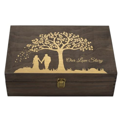 Wedding Engraved Wooden Keepsake Box, Our Love Story Memory Box with Inside Engraving, Wedding Gift Box for Photos, Letters & Precious Couple Memories, X-Large 14.15 x 9.5 x 4.5 Inch - size: X-Large, style: Wedding