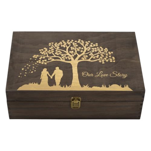 Wedding Engraved Wooden Keepsake Box, Our Love Story Memory Box with Inside Engraving, Wedding Gift Box for Photos, Letters & Precious Couple Memories, X-Large 14.15 x 9.5 x 4.5 Inch - size: X-Large, style: Wedding