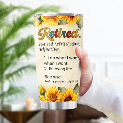 Retirement Gift Tumbler for Women Men, Funny Definition Print Stainless Steel Travel Cup, 20oz Insulated Coffee Mug, Sunflower Design, Ideal for Retiree Birthday Celebration - color: Retirement Life P5