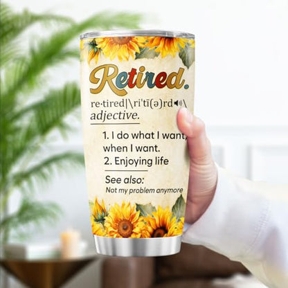 Retirement Gift Tumbler for Women Men, Funny Definition Print Stainless Steel Travel Cup, 20oz Insulated Coffee Mug, Sunflower Design, Ideal for Retiree Birthday Celebration - color: Retirement Life P5