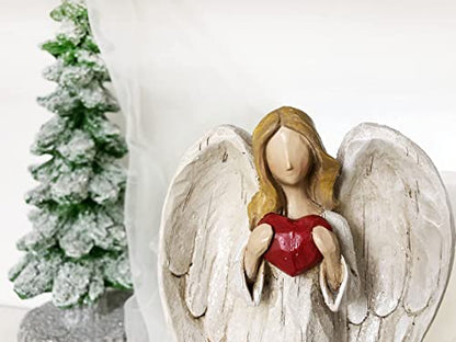 Hodao 8.75inch Resin Praying Angel Sculpture Figurine, with Hear - style: with heart