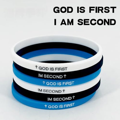 GOD IS FIRST BRACELET,IM Second Christian Rubber Inspirational Bible Verses Bracelets Motivational Jewelry Gifts for Men Women - color: 2 Sets