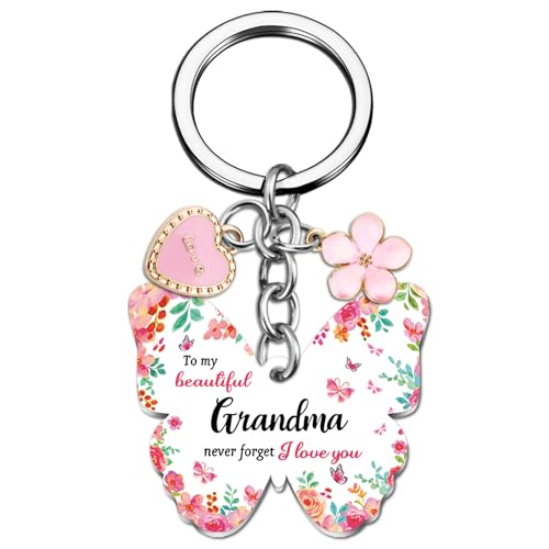 OEHEDOU Butterfly Gifts Keychain For Women Men Family Members Memorial Gift - color: Red Grandma