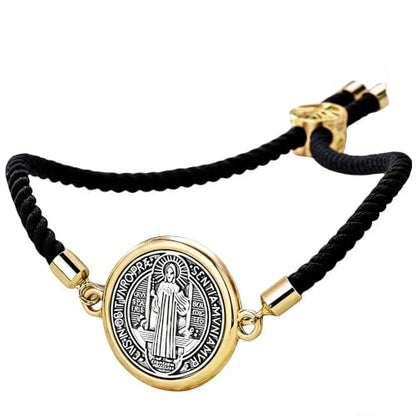 Catholic Bracelets St. Benedict Bracelet Red Rope Double Hole Pendant Couple Woven Bracelets Adjustable Black Bracelet - color: black