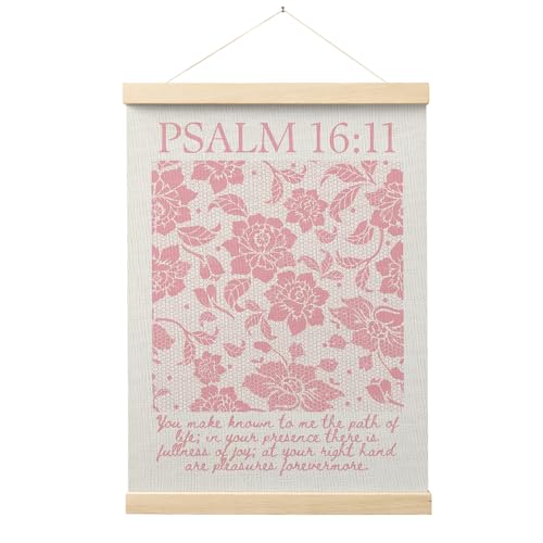 FGFK Pink Lace Floral Christian Wall Art Poster Hanger Frame, Christian Room Decor, Psalm 16:11 Bible Verse Canvas Prints Framed Wall Decor for Girls Bedroom Dorm Apartment, 12x16 Inch - color: Psalm 16:11