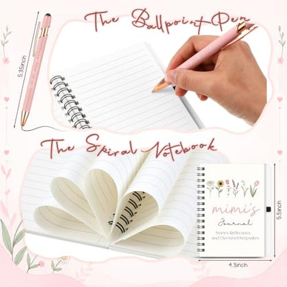 Kinlop 5 Pcs Mimi Gift Set for Women Canvas Tote Bag Notebook Keychain Pen - color: Pink, style: Mimi