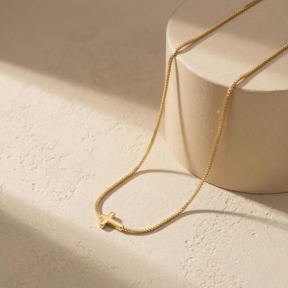 14K Gold Plated Cross Necklace for Women, Christian Jewelry - style: 3-Sideways