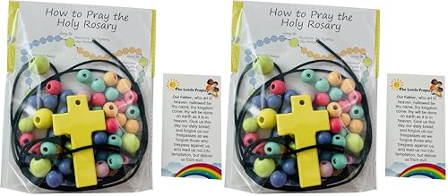Westmon Works Rosary Craft Kit with Hail Mary and Our Father Holy Card Pastel Colored Wooden Beads Make Your Own Beaded (Pack of 2) - size: medium (Pack of 2)