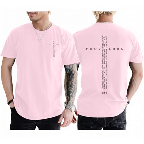 Christian Shirts for Men Vintage Religious Cross Bible Verse T-Shirt Jesus Faith Tshirt Inspirational Graphic Tees - color: Pink, size: Small