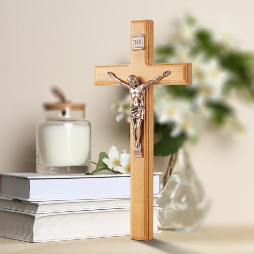 ACHIBANG 12 Inch Wooden Crucifix Wall Cross, Catholic Jesus INRI Decor - size: 12"L x 5.7"W
