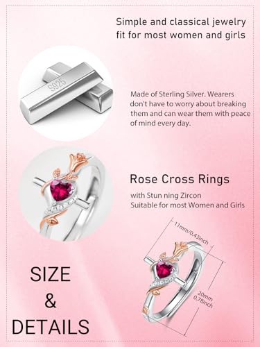 Birthday Gifts Birthstone Rings for Women 925 Sterling Silver Birthstone Rings Anchor/Tree of Life/Snake/Rose Cross Faith Religous Jewelry Gift for Wife Mom Grandma - color: 07-Ruby (C), style: Rose Cross