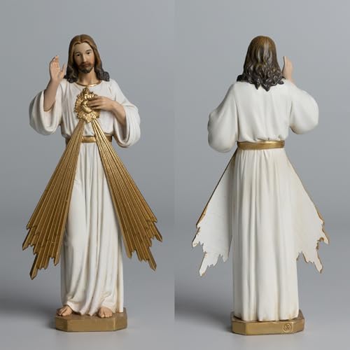 BC Catholic Divine Mercy Statue, 6" H Jesus Christ Figure, Catholic Figurine, Religious Gift, Handpainted Renaissance Sculpture Purity & Grace Collection from Buildclassic (Gold &White) - color: Gold&white Divine Mercy