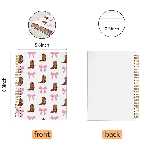 VNWEK Coquette Pink Bow Cowgirl Western Spiral Notebook Journal 5.5x8.3 Inch, Cowgirl Gifts Journal for Women, Preppy Retro Cowboy Boots Southwestern Lined Hardcover Spiral Notebook - color: Pink Western Christian